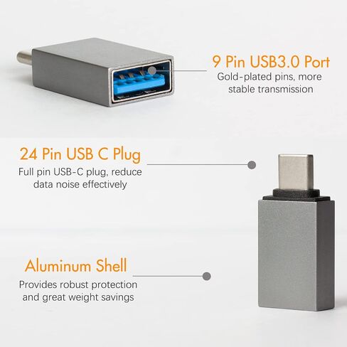 محول USB C إلى USB 3.0، 4 حزم USB C إلى محول ذكر إلى أنثى متوافق مع MacBook 2018 2017 2016، Samsung Galaxy Note 8، Galaxy S8 S8+ S9، Google Pixel، Nexus، والمزيد (رمادي) in Kuwait