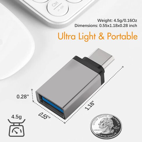 محول USB C إلى USB 3.0، 4 حزم USB C إلى محول ذكر إلى أنثى متوافق مع MacBook 2018 2017 2016، Samsung Galaxy Note 8، Galaxy S8 S8+ S9، Google Pixel، Nexus، والمزيد (رمادي) in Kuwait
