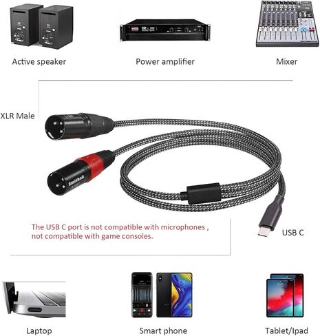 كابل مضخم طاقة ستيريو USB C إلى 2 XLR ذكر، كابل صوت USB من النوع C إلى مزدوج XLR ذكر، مكبر صوت نشط للاتصال USB C للهاتف المحمول، كابل صوت مضخم الطاقة - 3.3FT in Kuwait