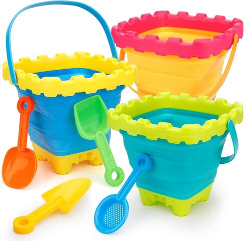 7 PCS Castle Foldable Beach Sand Buckets Toy Set with Shovels Scoop Sifter for Kids, 3L Silicone Collapsible Bucket Pails for Toddler, Summer Toy, Sandbox Kit Camping Gear Beach Essential Gift in Saudi Arabia