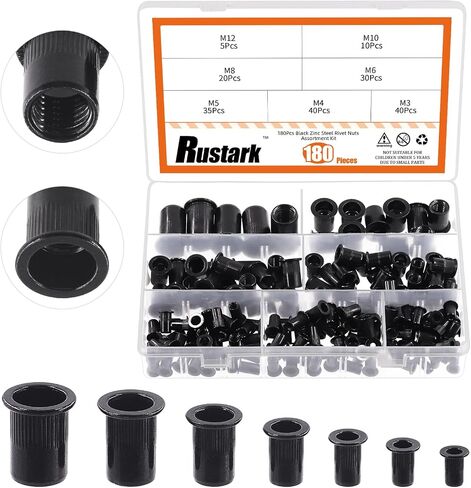 100Pcs M3 Rivet Nuts Carbon Steel Black Zinc Plated Rivet Nuts Knurled Flat Head Rivnuts Threaded Insert Nuts in Saudi Arabia