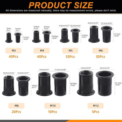 100Pcs M3 Rivet Nuts Carbon Steel Black Zinc Plated Rivet Nuts Knurled Flat Head Rivnuts Threaded Insert Nuts in Saudi Arabia