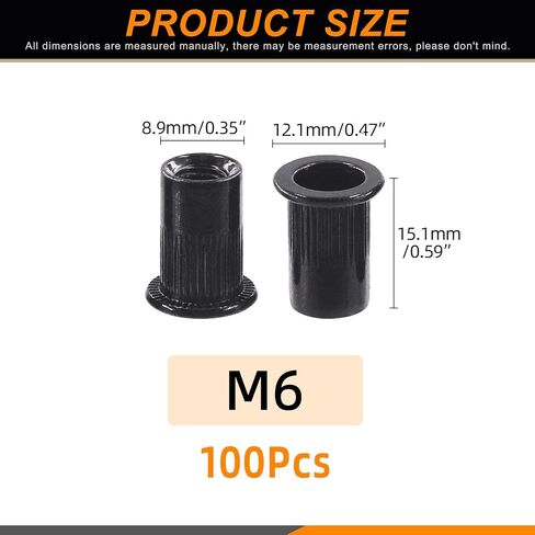 100Pcs M3 Rivet Nuts Carbon Steel Black Zinc Plated Rivet Nuts Knurled Flat Head Rivnuts Threaded Insert Nuts in Saudi Arabia