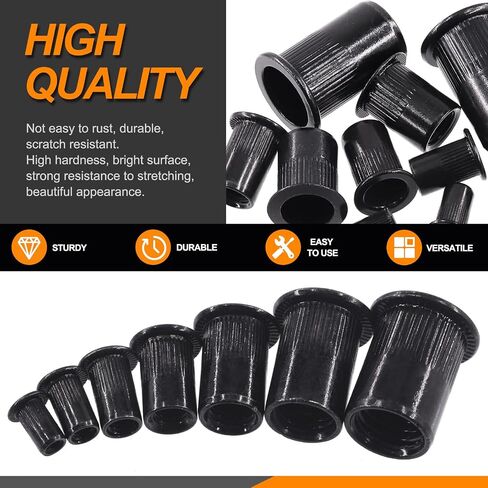 100Pcs M3 Rivet Nuts Carbon Steel Black Zinc Plated Rivet Nuts Knurled Flat Head Rivnuts Threaded Insert Nuts in Saudi Arabia
