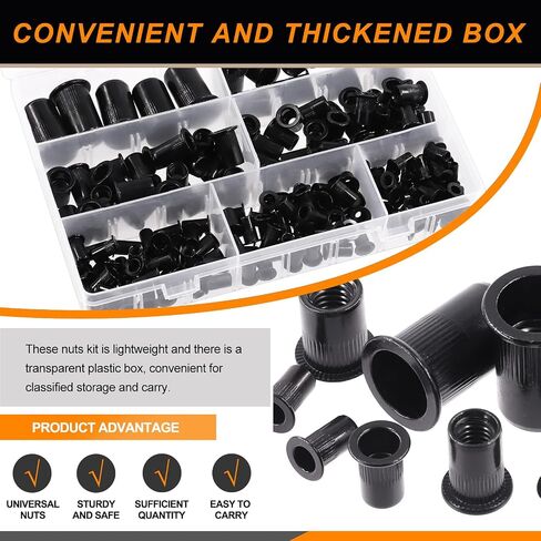 100Pcs M3 Rivet Nuts Carbon Steel Black Zinc Plated Rivet Nuts Knurled Flat Head Rivnuts Threaded Insert Nuts in Saudi Arabia