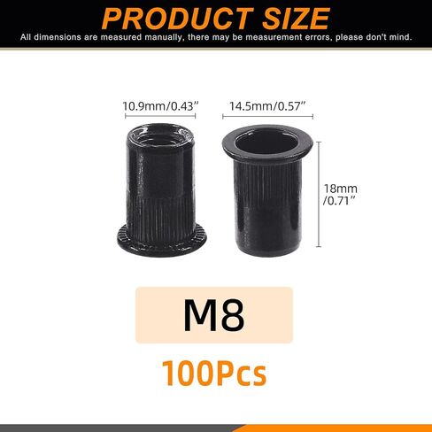 100Pcs M3 Rivet Nuts Carbon Steel Black Zinc Plated Rivet Nuts Knurled Flat Head Rivnuts Threaded Insert Nuts in Saudi Arabia