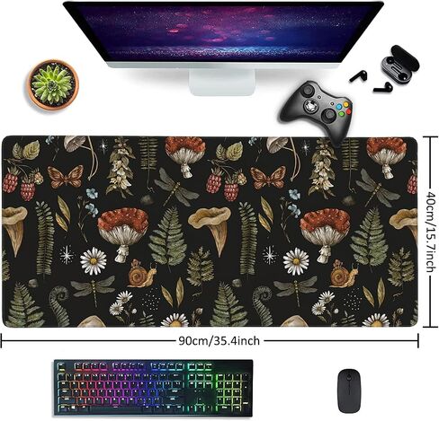 Vintage Mushroom Large Mouse Pad Extended Gaming Mouse Pad Waterproof Desk Mat with Stitched Edge,Non Slip Base Keyboard Mouse pad for Home Office 35.4" X 15.7" in Saudi Arabia