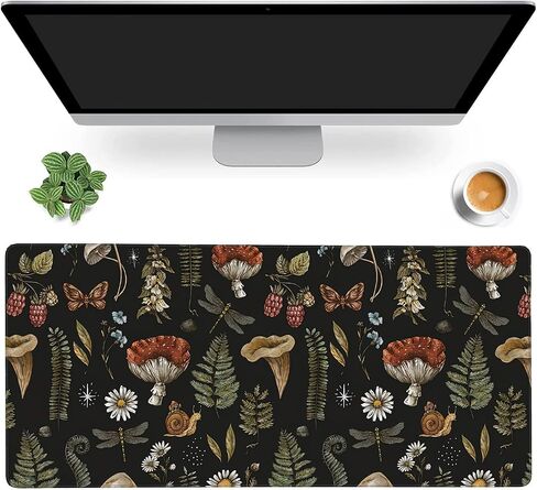 Vintage Mushroom Large Mouse Pad Extended Gaming Mouse Pad Waterproof Desk Mat with Stitched Edge,Non Slip Base Keyboard Mouse pad for Home Office 35.4" X 15.7" in Saudi Arabia