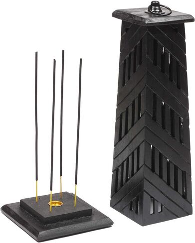 Hand Carved Wooden Incense Cone Black Tower Burner Stand Holder Ash Catcher Home Decor Utilities & Accessories Ash-Catcher-Stand for-Aromatherapy-Meditation-Yoga Home Decor in Saudi Arabia
