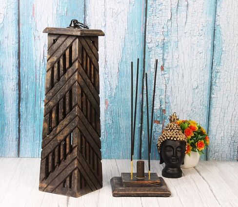 Hand Carved Wooden Incense Cone Black Tower Burner Stand Holder Ash Catcher Home Decor Utilities & Accessories Ash-Catcher-Stand for-Aromatherapy-Meditation-Yoga Home Decor in Saudi Arabia