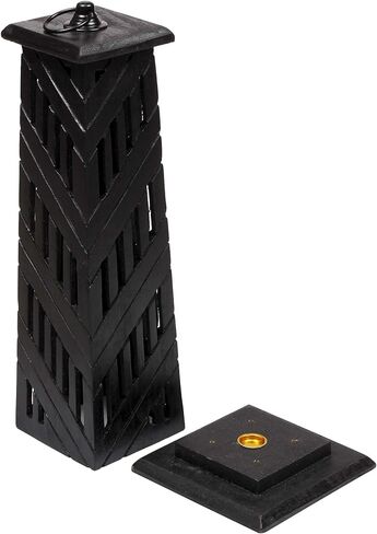 Hand Carved Wooden Incense Cone Black Tower Burner Stand Holder Ash Catcher Home Decor Utilities & Accessories Ash-Catcher-Stand for-Aromatherapy-Meditation-Yoga Home Decor in Saudi Arabia