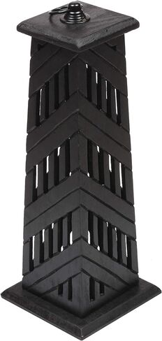 Hand Carved Wooden Incense Cone Black Tower Burner Stand Holder Ash Catcher Home Decor Utilities & Accessories Ash-Catcher-Stand for-Aromatherapy-Meditation-Yoga Home Decor in Saudi Arabia