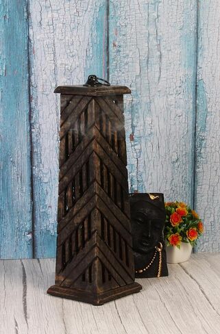 Hand Carved Wooden Incense Cone Black Tower Burner Stand Holder Ash Catcher Home Decor Utilities & Accessories Ash-Catcher-Stand for-Aromatherapy-Meditation-Yoga Home Decor in Saudi Arabia