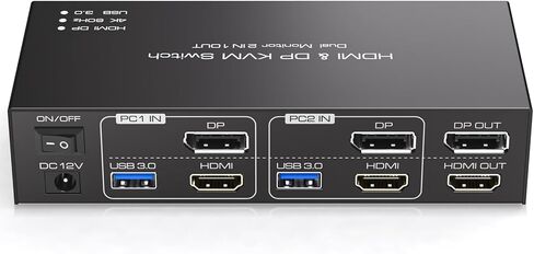 HDMI+Displayport KVM Switch 2 Monitors 2 Computers 4K@60Hz KVM Switcher Dual Monitor for 2 PC Share 2 Monitors and 4 USB 3.0 Ports Support Extended/Copy Mode with Desktop Controller&2 USB Cables in Kuwait