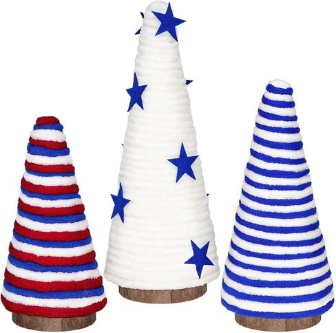 Dolicer 3 Pcs 4th of July Tree Table Decorations, Yarn Wrapped Mini Trees, Red White Blue Independence Day Table Top Decor, Patriotic Decoration for Memorial Day Party Home Kitchen Shelf Table Decor in Saudi Arabia