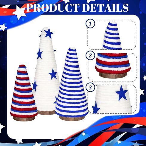 Dolicer 3 Pcs 4th of July Tree Table Decorations, Yarn Wrapped Mini Trees, Red White Blue Independence Day Table Top Decor, Patriotic Decoration for Memorial Day Party Home Kitchen Shelf Table Decor in Saudi Arabia