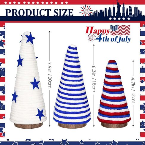 Dolicer 3 Pcs 4th of July Tree Table Decorations, Yarn Wrapped Mini Trees, Red White Blue Independence Day Table Top Decor, Patriotic Decoration for Memorial Day Party Home Kitchen Shelf Table Decor in Saudi Arabia
