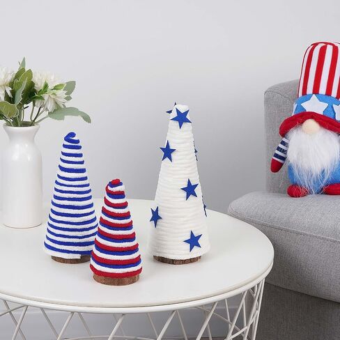 Dolicer 3 Pcs 4th of July Tree Table Decorations, Yarn Wrapped Mini Trees, Red White Blue Independence Day Table Top Decor, Patriotic Decoration for Memorial Day Party Home Kitchen Shelf Table Decor in Saudi Arabia