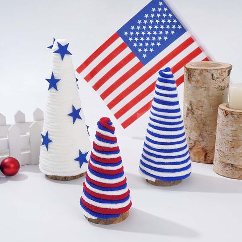 Dolicer 3 Pcs 4th of July Tree Table Decorations, Yarn Wrapped Mini Trees, Red White Blue Independence Day Table Top Decor, Patriotic Decoration for Memorial Day Party Home Kitchen Shelf Table Decor in Saudi Arabia