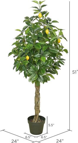 Vickerman 51" Real Touch Artificial Lemon Tree - Potted Faux Lemon Tree for Indoor Decor - Realistic Leaves and Fruit - Maintenance-Free Faux Tree for Home or Office Decoration in Saudi Arabia