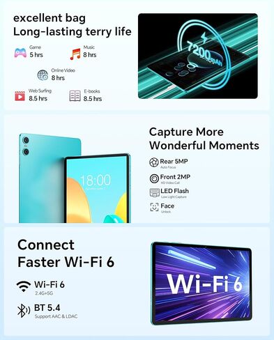 تابلت TECLAST Android 14 مقاس 10 بوصة، P30 10 جيجابايت رام 64 جيجابايت روم 1 تيرابايت توسيع، معالج رباعي النواة، شاشة لمس عالية الدقة 1280 × 800 IPS، واي فاي 6، كاميرا مزدوجة، BT5.4، 6000 مللي أمبير، Widevine L1 in Kuwait