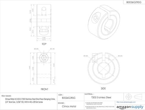 1C-025-S T303 Stainless Steel One-Piece Clamping Collar, 1/4" Bore Size, 11/16" Outside Diameter, #4-40 x 3/8" Set Screw in Saudi Arabia