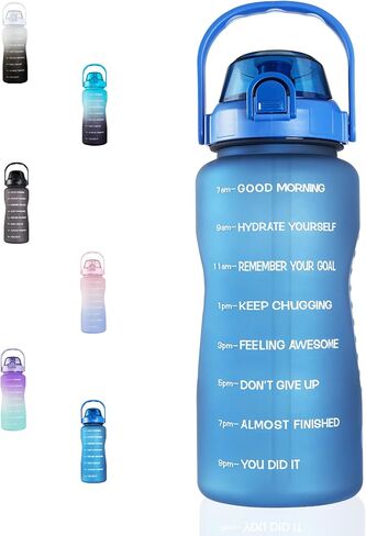 Laster 64 Oz, 2L, Half Gallon Motivational Water Bottle with Time Marker for All Day Hydration – BPA Free & Leak Proof. Office, Camping, Fitness, Road Trip - SOLID COLORS (Black) in Saudi Arabia