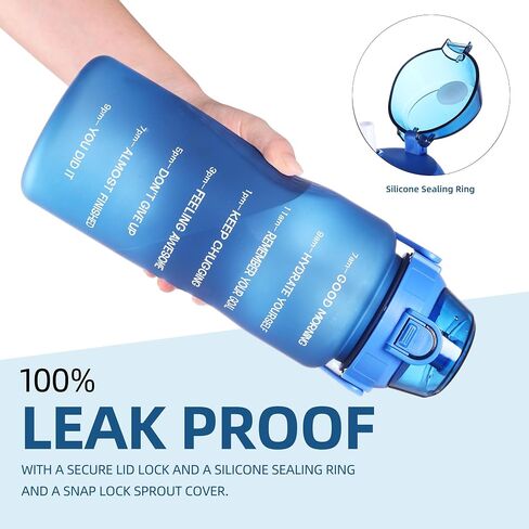 Laster 64 Oz, 2L, Half Gallon Motivational Water Bottle with Time Marker for All Day Hydration – BPA Free & Leak Proof. Office, Camping, Fitness, Road Trip - SOLID COLORS (Black) in Saudi Arabia