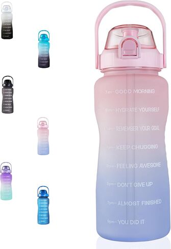 Laster 64 Oz, 2L, Half Gallon Motivational Water Bottle with Time Marker for All Day Hydration – BPA Free & Leak Proof. Office, Camping, Fitness, Road Trip - SOLID COLORS (Black) in Saudi Arabia