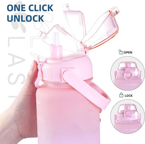 Laster 64 Oz, 2L, Half Gallon Motivational Water Bottle with Time Marker for All Day Hydration – BPA Free & Leak Proof. Office, Camping, Fitness, Road Trip - SOLID COLORS (Black) in Saudi Arabia