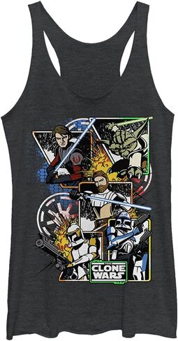 قميص Star Wars Junior's Clone Wars Royal Flush Tri-Blend Racerback ذو طبقات، مقاس صغير، أسود منقط in Saudi Arabia