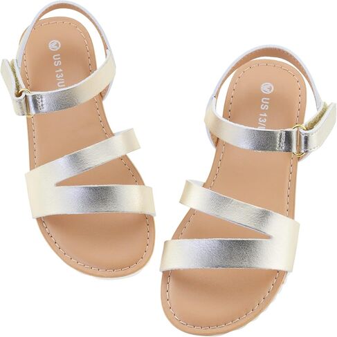 صنادل للفتيات من FLYFUPPY مفتوحة عند الأصابع للاستخدام الخارجي مع خطاف وحلقة أحذية صيفية للأطفال للبنات فضية للأطفال الكبار 3 in Kuwait