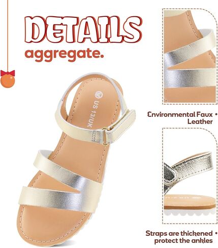 صنادل للفتيات من FLYFUPPY مفتوحة عند الأصابع للاستخدام الخارجي مع خطاف وحلقة أحذية صيفية للأطفال للبنات فضية للأطفال الكبار 3 in Kuwait