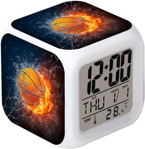 Led Alarm Clock Basketball Fire Design Creative Desk Table Clock Glowing Electronic Colorful Digital Alarm Clock for Unisex Adults Kids Toy Birthday Present in Kuwait