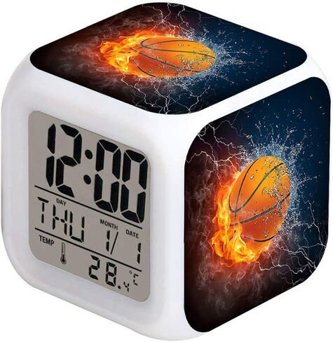 Led Alarm Clock Basketball Fire Design Creative Desk Table Clock Glowing Electronic Colorful Digital Alarm Clock for Unisex Adults Kids Toy Birthday Present in Kuwait