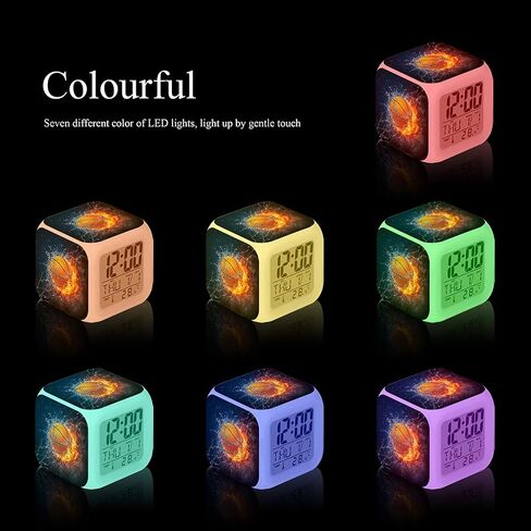 Led Alarm Clock Basketball Fire Design Creative Desk Table Clock Glowing Electronic Colorful Digital Alarm Clock for Unisex Adults Kids Toy Birthday Present in Kuwait
