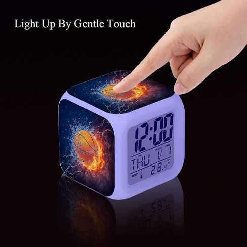 Led Alarm Clock Basketball Fire Design Creative Desk Table Clock Glowing Electronic Colorful Digital Alarm Clock for Unisex Adults Kids Toy Birthday Present in Kuwait