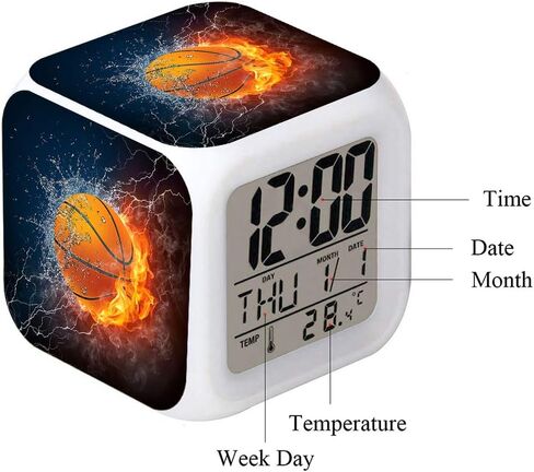 Led Alarm Clock Basketball Fire Design Creative Desk Table Clock Glowing Electronic Colorful Digital Alarm Clock for Unisex Adults Kids Toy Birthday Present in Kuwait