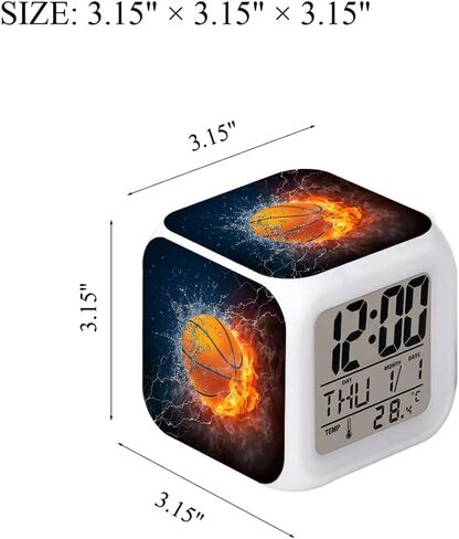 Led Alarm Clock Basketball Fire Design Creative Desk Table Clock Glowing Electronic Colorful Digital Alarm Clock for Unisex Adults Kids Toy Birthday Present in Kuwait