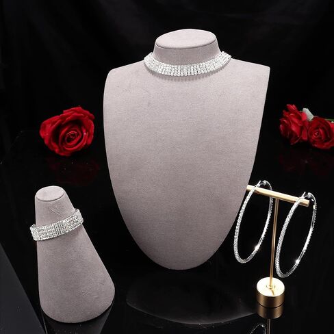 Rhinestone Choker Necklace Bracelet Hoop Earrings for Women Bling Rhinestone Jewelry Set for Wedding Bridal Party in Saudi Arabia