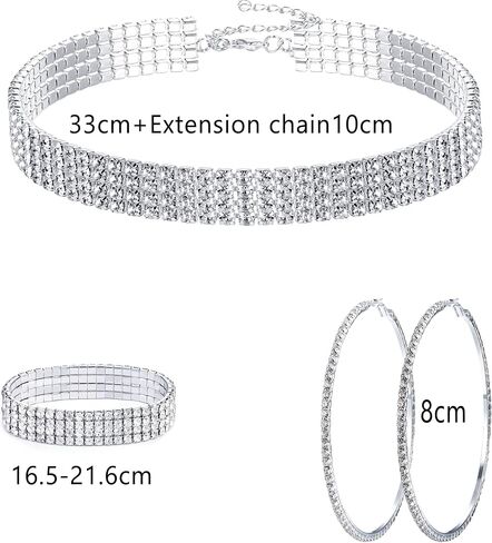 Rhinestone Choker Necklace Bracelet Hoop Earrings for Women Bling Rhinestone Jewelry Set for Wedding Bridal Party in Saudi Arabia