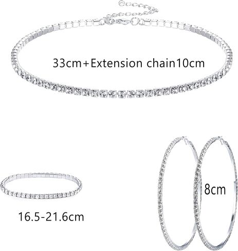 Rhinestone Choker Necklace Bracelet Hoop Earrings for Women Bling Rhinestone Jewelry Set for Wedding Bridal Party in Saudi Arabia