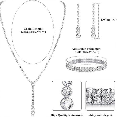 Silver Prom Jewelry Sets for Women Bridal Wedding Jewelry Sets for Brides Rhinestone Necklace and Earring Sets for Women Elegant Formal Bling Jewelry Sets for Women Evening Wear in Saudi Arabia