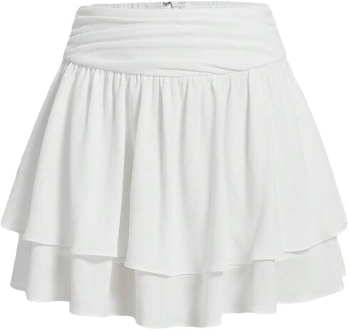 MakeMeChic Women's High Waisted Ruched Skirt Ruffled Layer Pleated Golf Skort Shorts Zip Back Tennis Skirt in Saudi Arabia