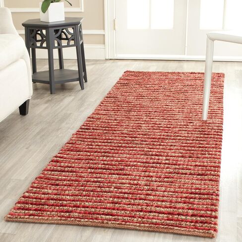 SAFAVIEH Bohemian Collection 2'6" x 6' Red / Multi BOH525B Handmade New Zealand Wool & Jute Runner Rug in Saudi Arabia