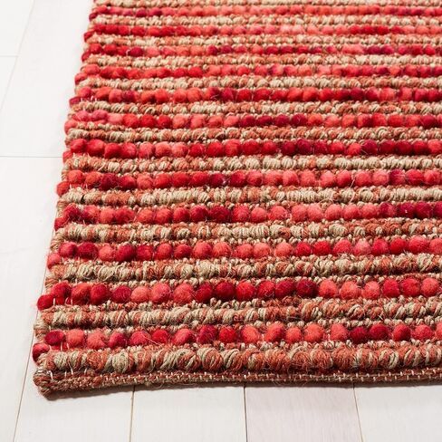 SAFAVIEH Bohemian Collection 2'6" x 6' Red / Multi BOH525B Handmade New Zealand Wool & Jute Runner Rug in Saudi Arabia