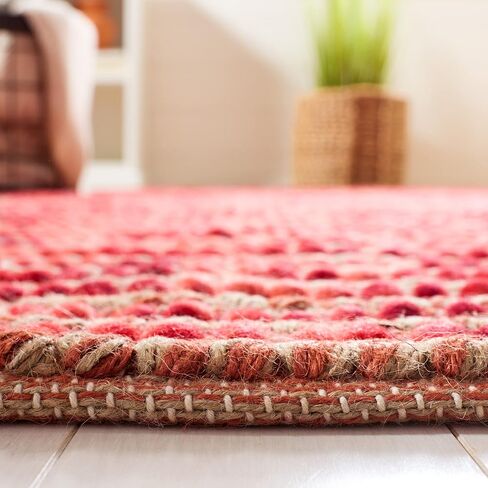 SAFAVIEH Bohemian Collection 2'6" x 6' Red / Multi BOH525B Handmade New Zealand Wool & Jute Runner Rug in Saudi Arabia