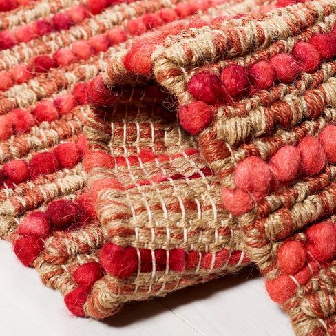 SAFAVIEH Bohemian Collection 2'6" x 6' Red / Multi BOH525B Handmade New Zealand Wool & Jute Runner Rug in Saudi Arabia