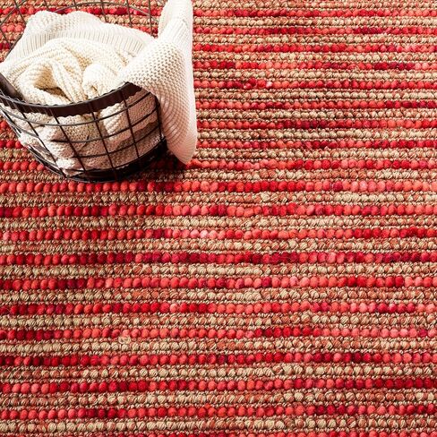 SAFAVIEH Bohemian Collection 2'6" x 6' Red / Multi BOH525B Handmade New Zealand Wool & Jute Runner Rug in Saudi Arabia