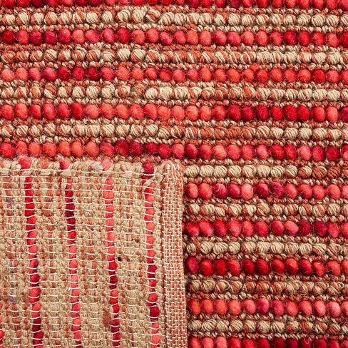 SAFAVIEH Bohemian Collection 2'6" x 6' Red / Multi BOH525B Handmade New Zealand Wool & Jute Runner Rug in Saudi Arabia
